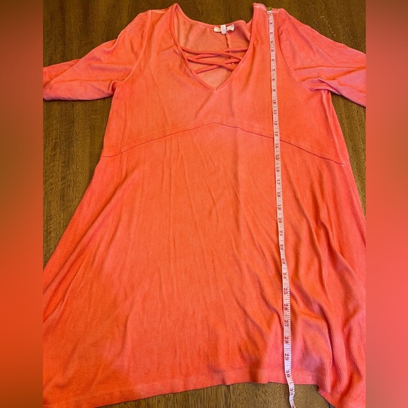 Easel Oversized Ribbed V-Neck T-shirt Sundress- Pink and Orange- Size S - Picture 9 of 12